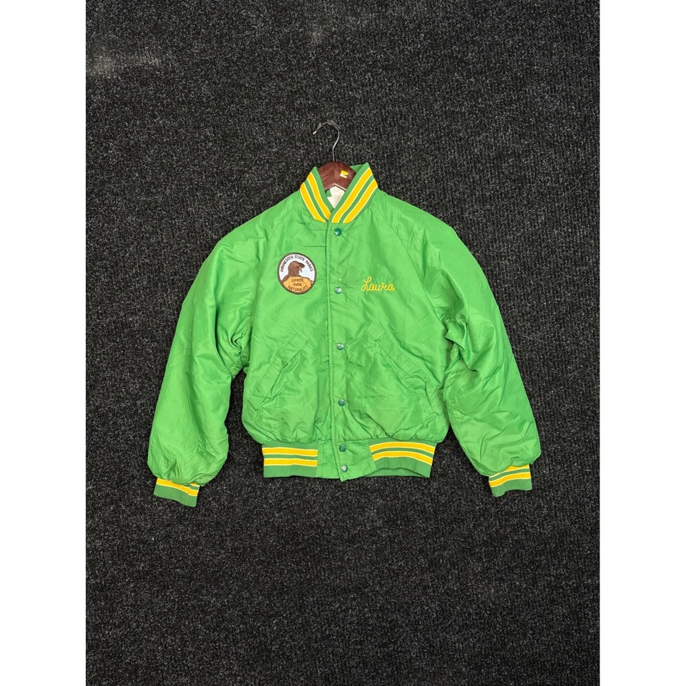 Vintage Duluth Heights MN State Parks Bomber Jacket Green Varsity Medium Laura
